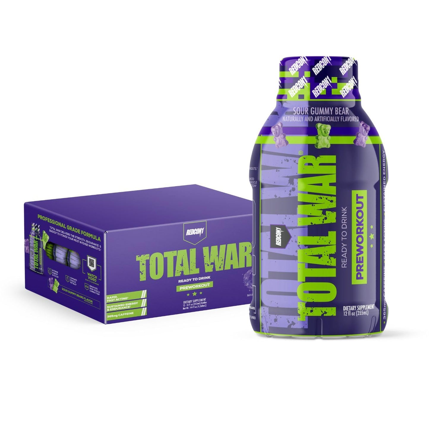 Redcon1 – Total War Rtd 12 oz 12 Paquete Sour Gummy Bear – Supleme