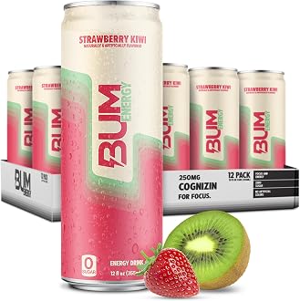 RAW Raw Bum Energy Drink 12 Oz/12 Pack Strawberry Kiwi Nuevo
