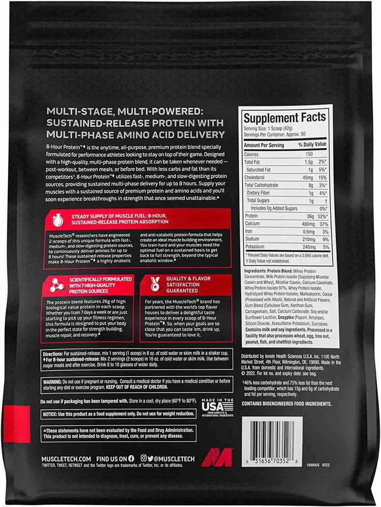 Muscletech – 8- Hour Protein 4.5 lb Chocolate
