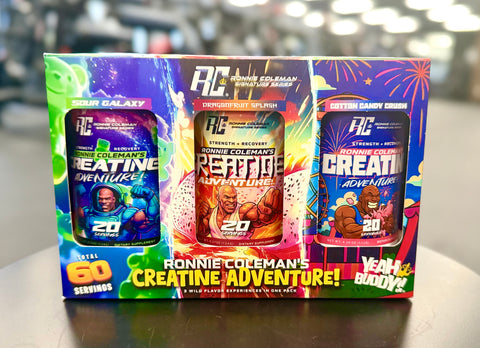 RONNIE COLEMAN Ronnie Coleman Ronnie Creatine Adventure Box Set Sour Galaxy Dragon Fruit & Cotton Candy Nuevo