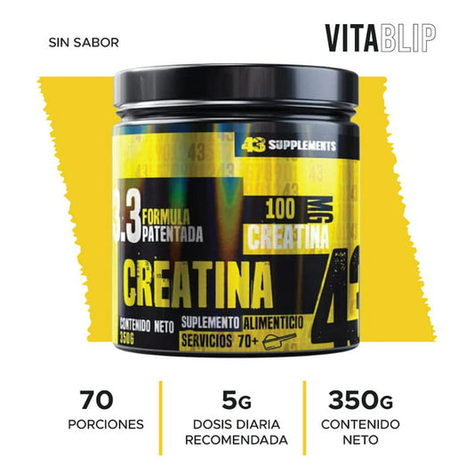 43 Suplements – 43 Creatina 350 g – Rendimiento Y Fuerza – Sabor 43