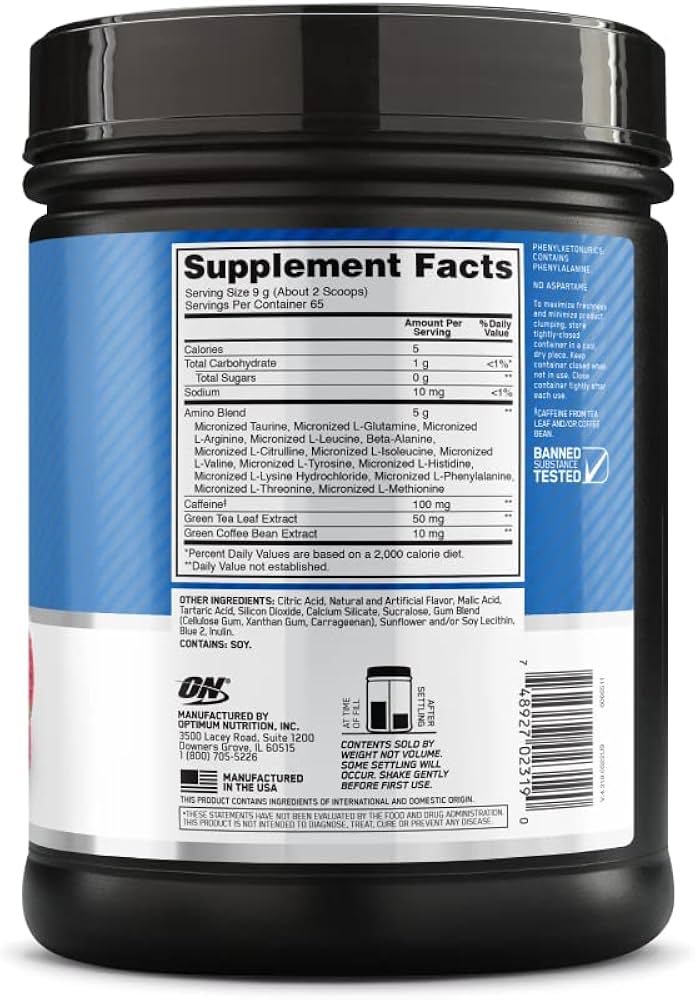 Optimum Nutrition Amino Energy 65 Serv Blue Raspberry