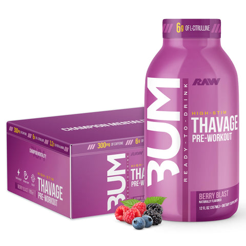 RAW Raw Bum Thavage Rtd Pre-workout 12 Oz/ 12 Pack Berry Blast