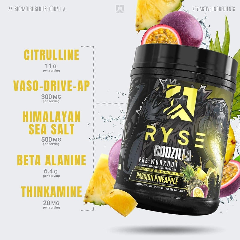 RYSE Ryse Pre-workout Godzilla 40 Servicios Passion Pineapple