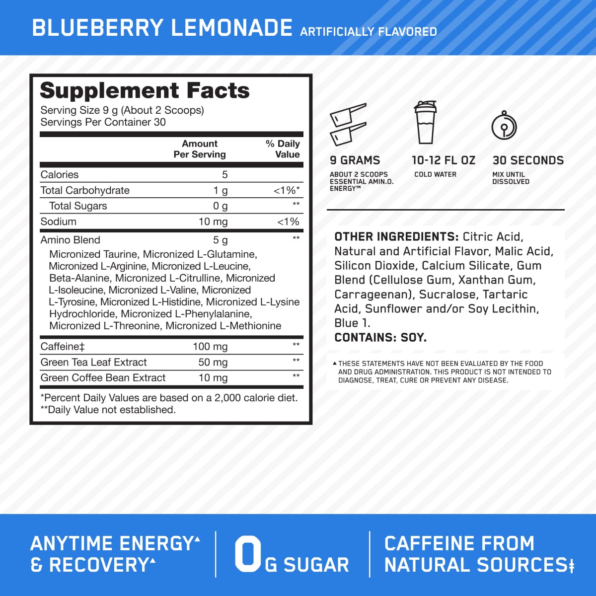 Optimum Nutrition Amino Energy 270 Grs Blueberry Lemonade