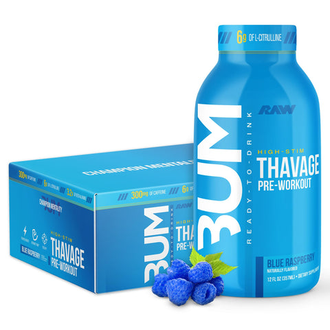 RAW Raw Bum Thavage Rtd Pre-workout 12 Oz/ 12 Pack Blue Raspberry