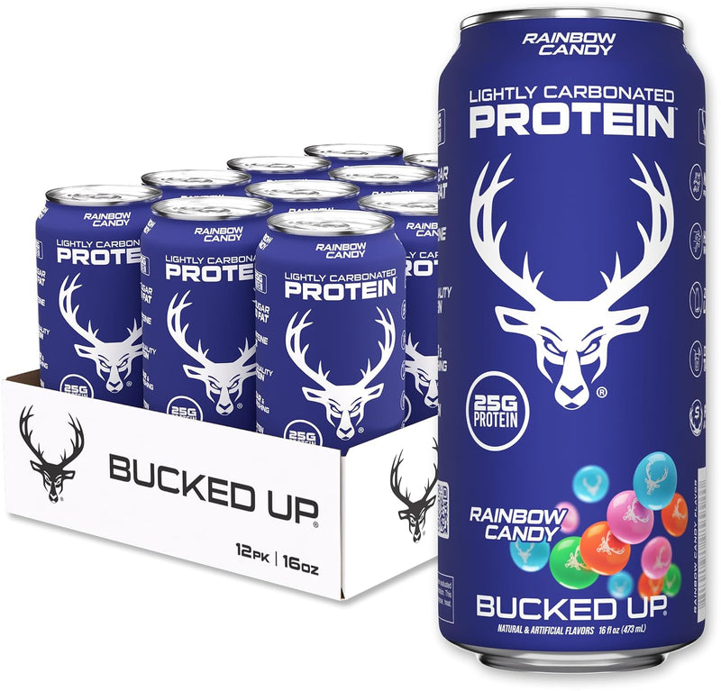BUCKED UP Bucked Up Lightly Carbonated Protein 16 Oz 12pk Rainbow Candy