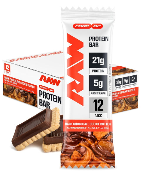 RAW Raw Protein Bar 12 Pack Dark Chocolate Cookie Butter Nuevo