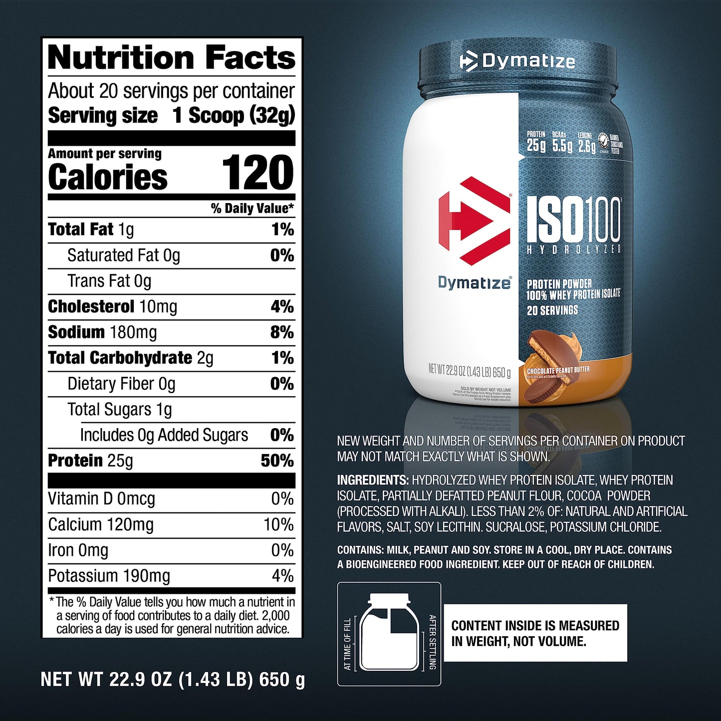 Dymatize Nutrition – ISO 100 1.4 lb 20 Porciones Chocolate Peanut Butter
