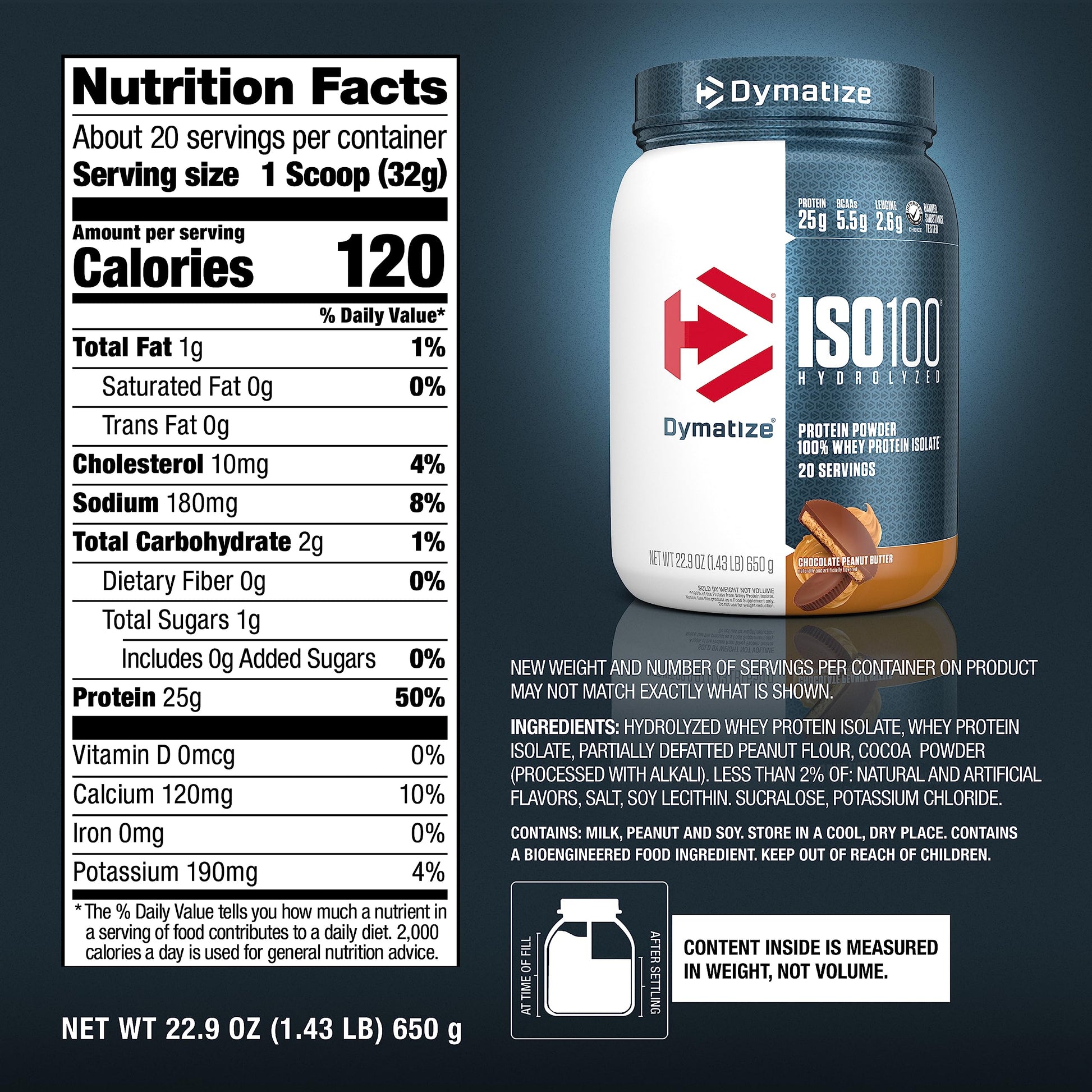 Dymatize Nutrition – ISO 100 1.4 lb 20 Porciones Chocolate Peanut Butter