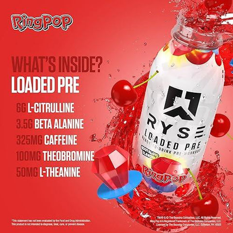 RYSE Ryse Loaded Pre-workout Rtd 12 Pack Ring Pop Cherry