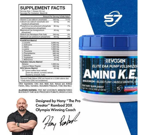 Evogen Nutrition Amino K.E.M. Eaa 30 Serv Blueberry Apple