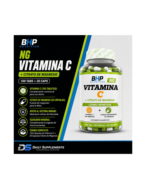 BHP Bhp Ng Vitamina C 100 Tabletas + Citrato De Magnesio 20 Cápsulas