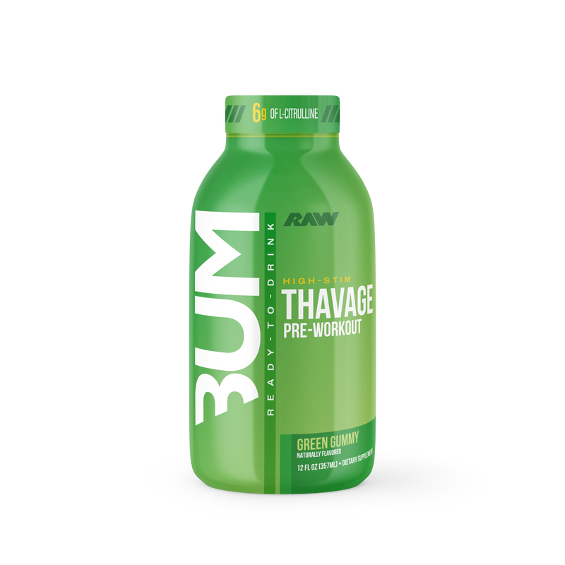 RAW Raw Bum Thavage Rtd Pre-workout 12 Oz/ 12 Pack Green Gummy
